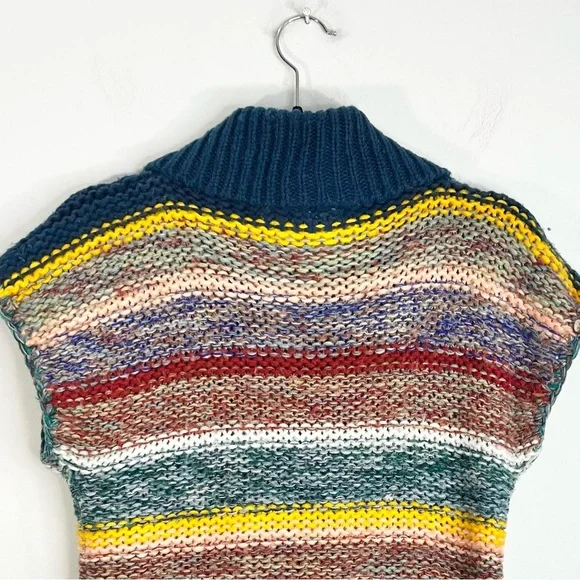 Vintage 80s Coogi style colourful striped knit short sleeve cardigan sweater L - Picture 7 of 14